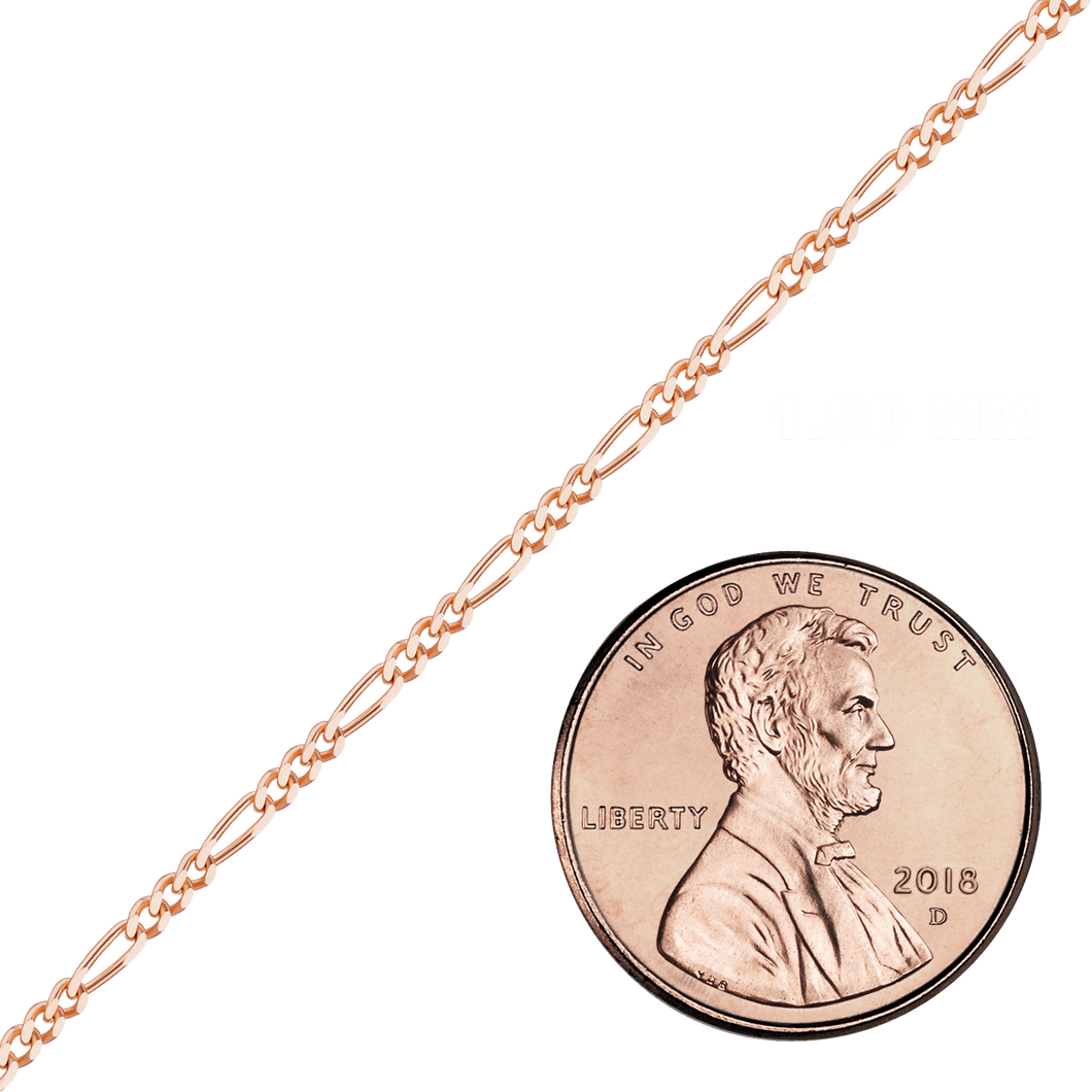 Bulk / Spooled Classic Figaro Chain in 14K Rose Gold (1.50 mm - 1.80 mm)