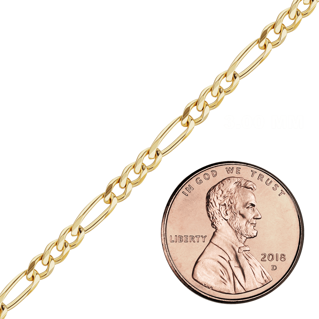 Bulk / Spooled Classic Figaro Chain in 10K Yellow Gold (3.00 mm - 4.75 mm)