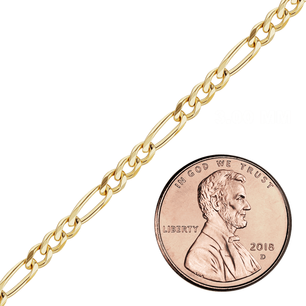 Bulk / Spooled Classic Figaro Chain in 10K Yellow Gold (1.50 mm - 3.00 mm)