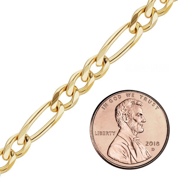Bulk / Spooled Classic Figaro Chain in 14K Yellow Gold (1.50 mm - 11.50 mm)