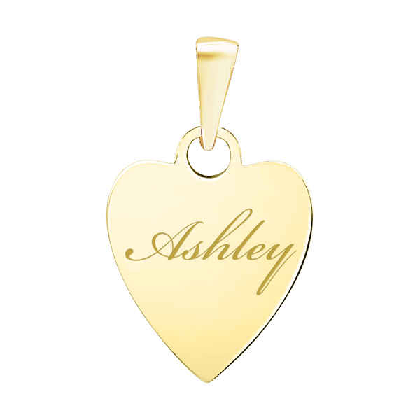 Sterling Silver 18K Yellow Gold Finish Heart Disc Charm With Optional Engraving (.030" thickness)