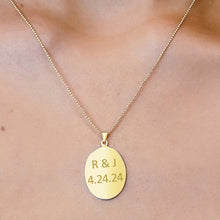 Load image into Gallery viewer, 14K Yellow Gold Oval Disc Charm With Optional Engraving (.025" thickness)
