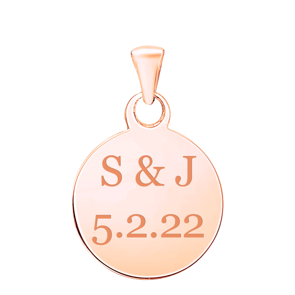 Sterling Silver 18K Rose Gold Finish Round Disc Charm With Optional Engraving (.030" thickness)