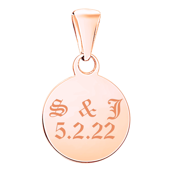 Sterling Silver 18K Rose Gold Finish Round Disc Charm With Optional Engraving (.030" thickness)
