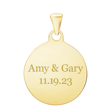 Load image into Gallery viewer, Sterling Silver 18K Yellow Gold Finish Round Disc Charm With Optional Engraving (.030" thickness)
