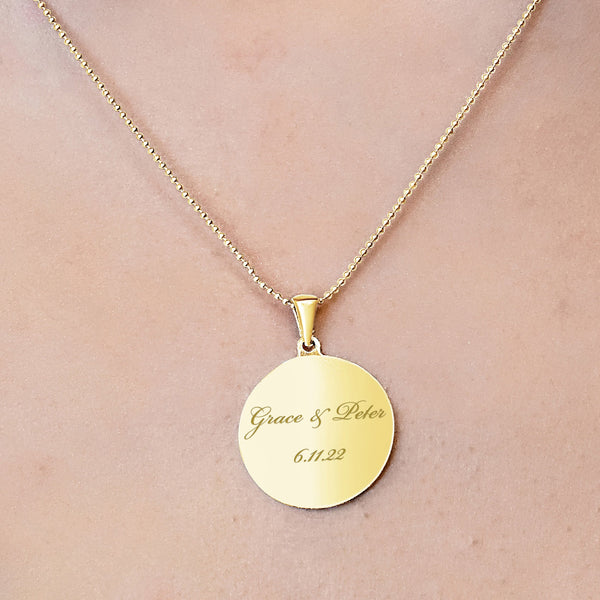 14K Yellow Gold Round Disc Charm With Optional Engraving (.025" thickness)