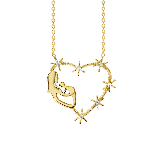 Mother & Baby Heart Necklace in Sterling Silver (23 x 23 mm)