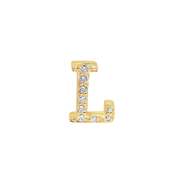 Large Initial Charm with Natural Diamonds Finding in 14K Gold