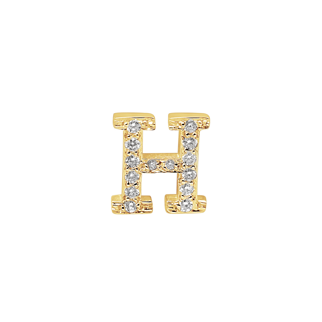 Large Initial Charm with Natural Diamonds Finding in 14K Gold