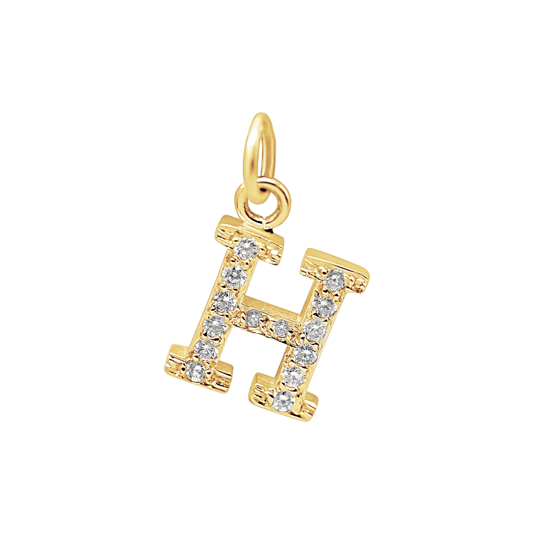 Large Initial Charm with Lab Grown Diamonds in 14K Gold