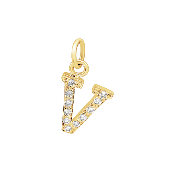 Large Initial Charm with Lab Grown Diamonds in 14K Gold