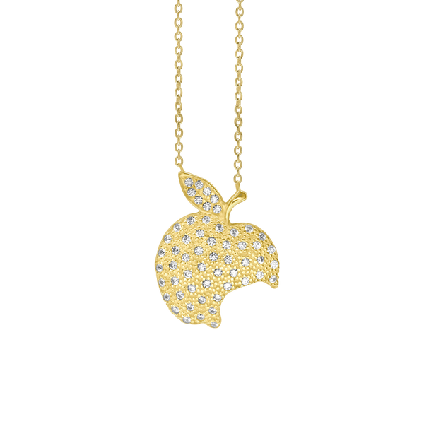 Big Apple with Bite Necklace in Sterling Silver (23 x 17 mm)