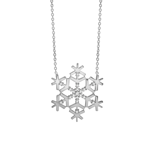 6 Point Snowflake Necklace in Sterling Silver (24 x 24 mm)