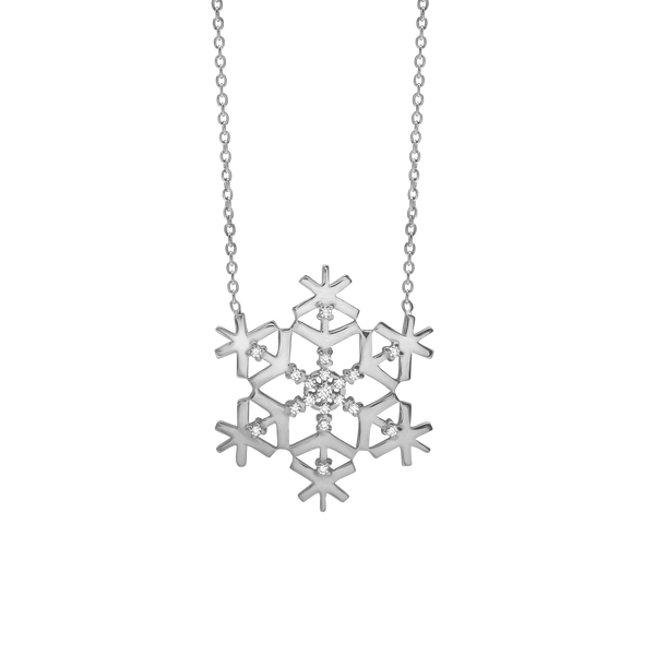 6 Point Snowflake Necklace in Sterling Silver (24 x 24 mm)