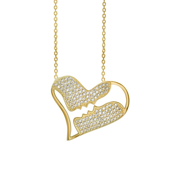 Heart & Kissing Faces Necklace in Sterling Silver (22 x 26 mm)