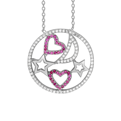 Heart, Moon & Stars Necklace in Sterling Silver (25 x 25 mm)