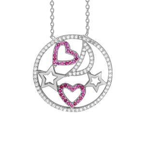 Heart, Moon & Stars Necklace in Sterling Silver (25 x 25 mm)