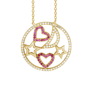 Heart, Moon & Stars Necklace in Sterling Silver (25 x 25 mm)