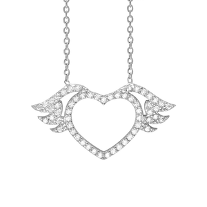 Winged Heart Necklace in Sterling Silver (16 x 29 mm)