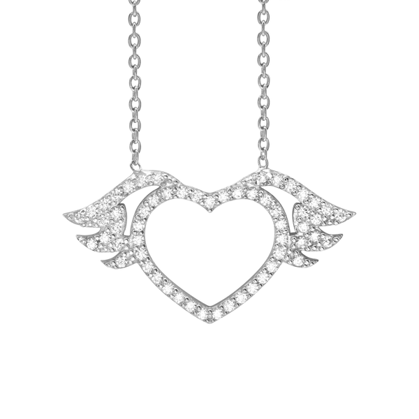 Winged Heart Necklace in Sterling Silver (16 x 29 mm)