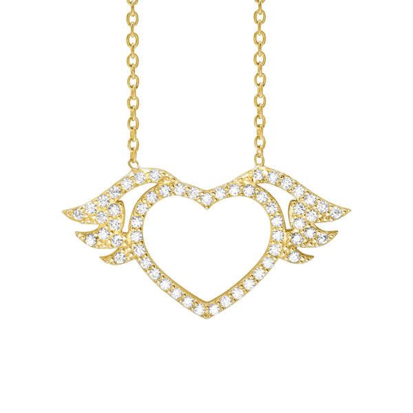 Winged Heart Necklace in Sterling Silver (16 x 29 mm)