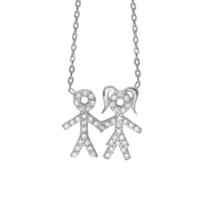 Boy & Girl Necklace in Sterling Silver (14 x 14 mm)