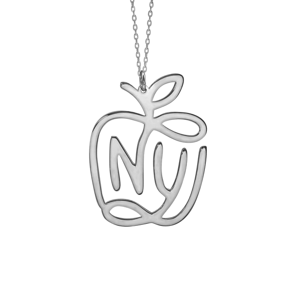 NY Big Apple Necklace in Sterling Silver (29 x 23 mm)