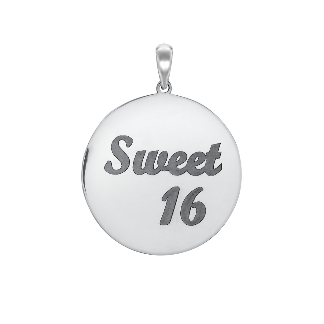 Sweet Sixteen Disc Script Charm (32  x 25mm)