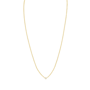Diamond or Gemstone Round Bezel Charm in 14K Yellow Diamond Cut Cable Necklace (16-18" Extension)