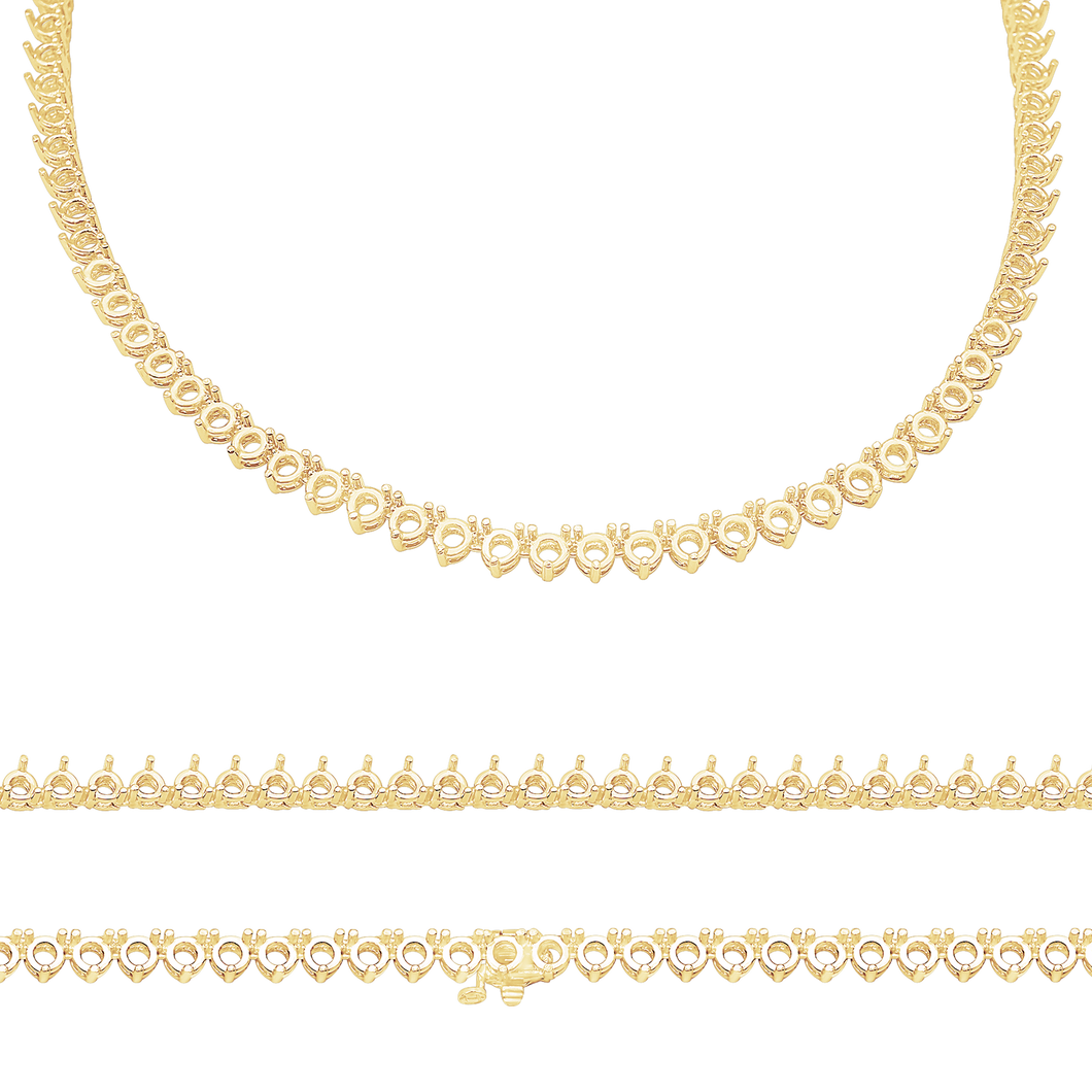 3 Prong Round Tennis Necklace Mounting in 14K Gold (.25 ct / 4.0 mm)