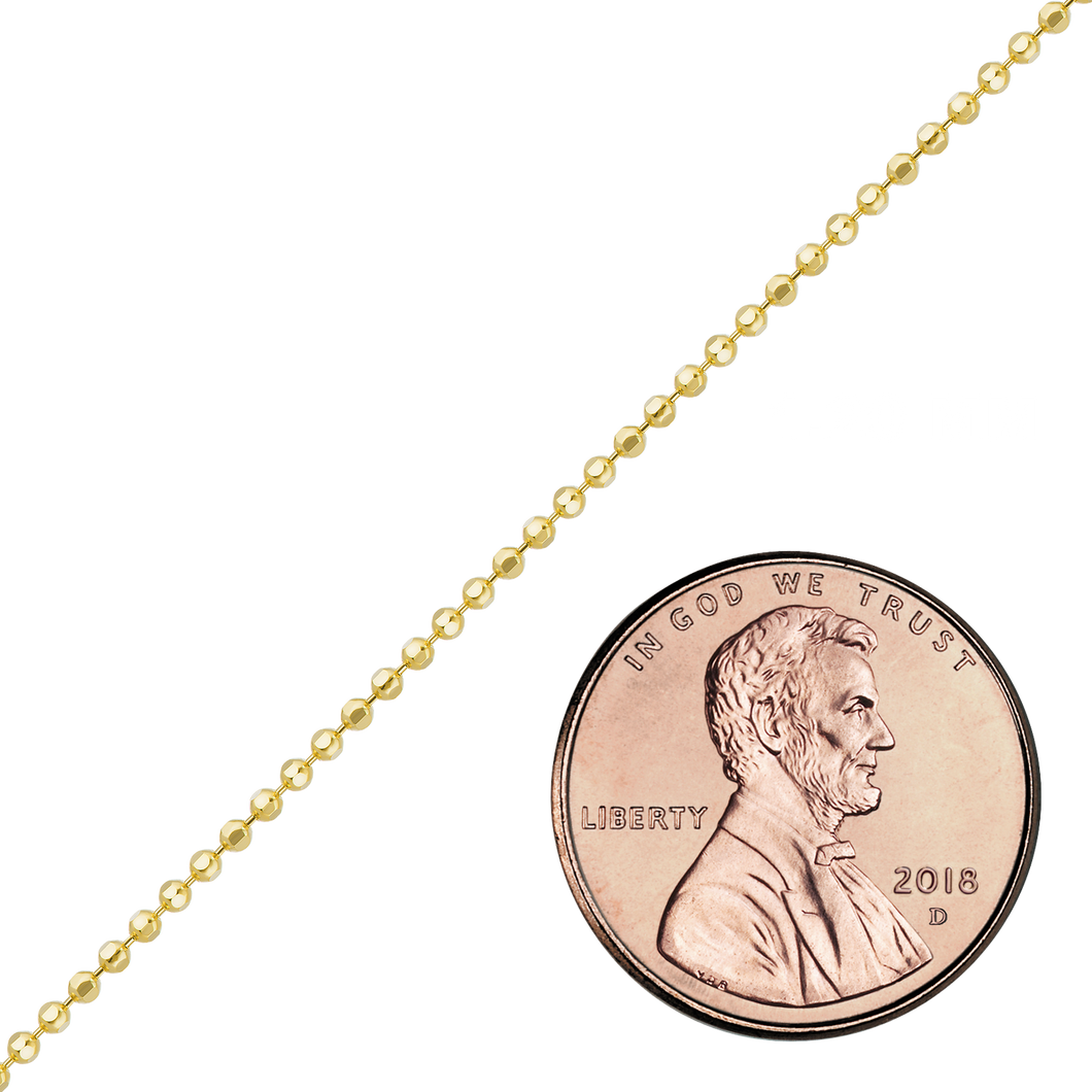 Bulk / Spooled Diamond Cut Round Bead Chain in 14K & 18K Yellow Gold (1.20 mm - 1.90 mm)