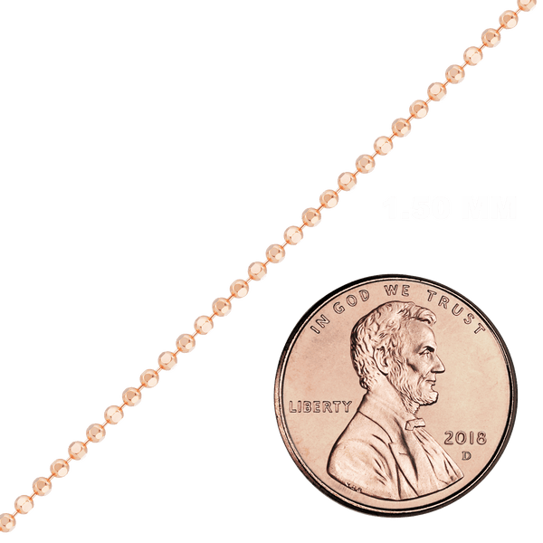 Bulk / Spooled Diamond Cut Round Bead Chain in 14K Rose Gold (1.20 mm - 1.50 mm)