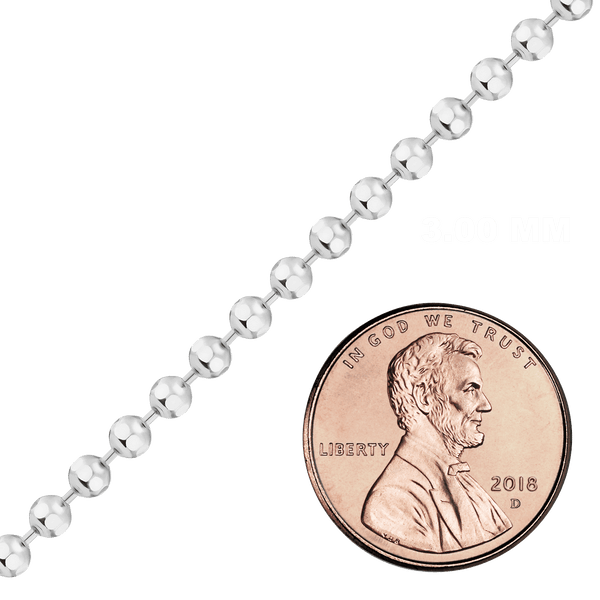 Bulk / Spooled Diamond Cut Round Bead Chain in Sterling Silver (1.00 mm - 5.00 mm)