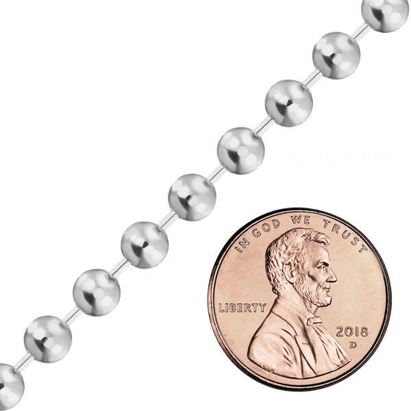 Bulk / Spooled Diamond Cut Round Bead Chain in Sterling Silver (1.00 mm - 5.00 mm)