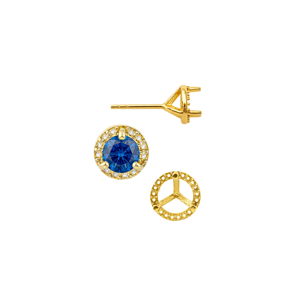 Round Three Prong Halo Earrings with Push Post