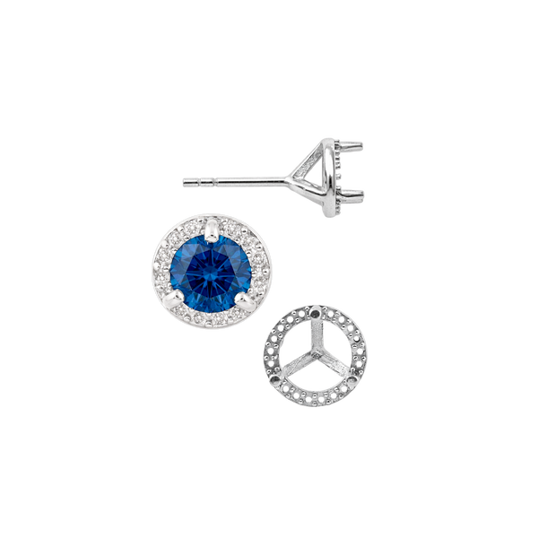 Round Three Prong Halo Earrings with Push Post
