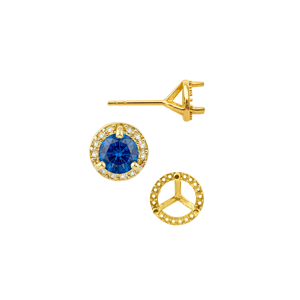 Round Three Prong Halo Earrings with Push Post