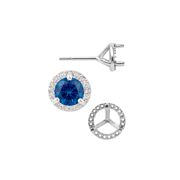 Round Three Prong Halo Earrings with Push Post