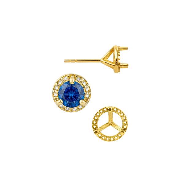 Round Three Prong Halo Earrings with Push Post