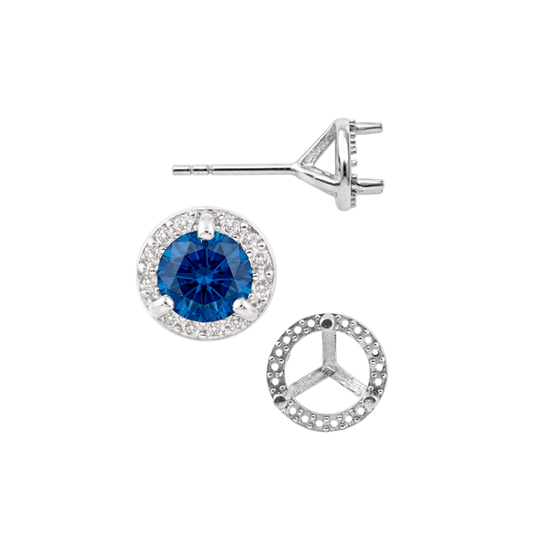 Round Three Prong Halo Earrings with Push Post