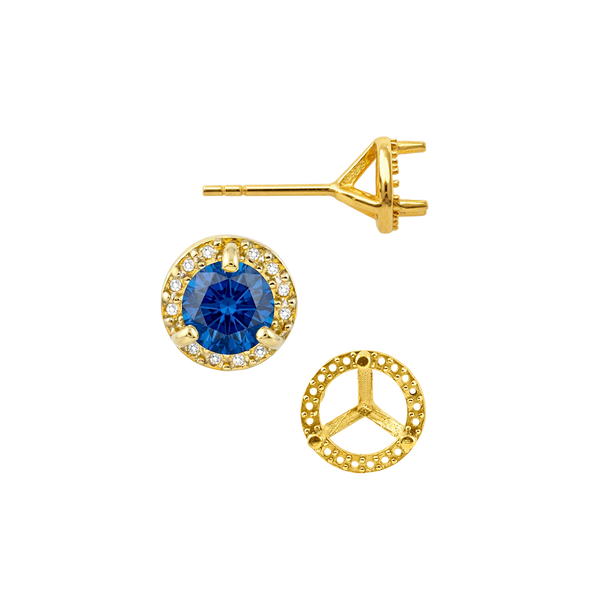 Round Three Prong Halo Earrings with Push Post