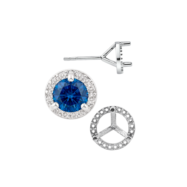 Round Three Prong Halo Earrings with Push Post