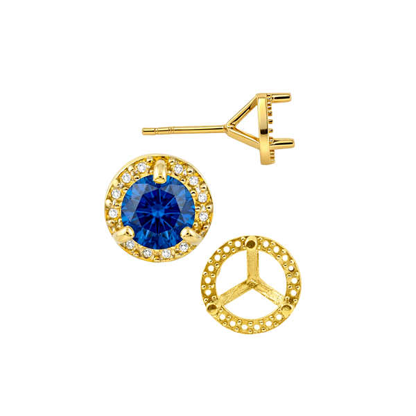 Round Three Prong Halo Earrings with Push Post