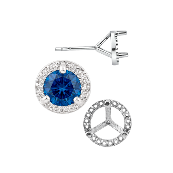 Round Three Prong Halo Earrings with Push Post