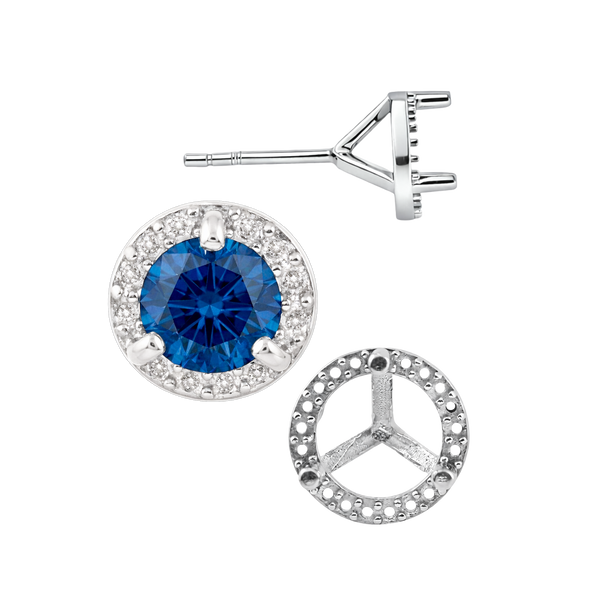 Round Three Prong Halo Earrings with Push Post
