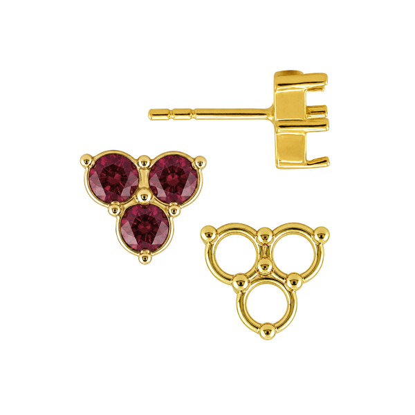 Round Three Stone Cluster Earrings with Push Post