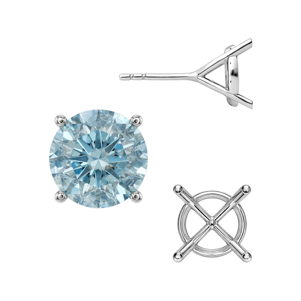 Round Four Prong Martini Basket Style Earrings with Push Post