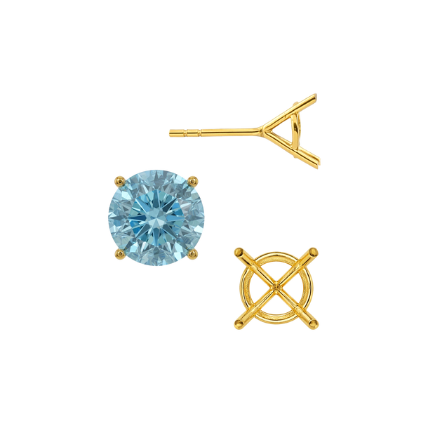 Round Four Prong Martini Basket Style Earrings with Push Post