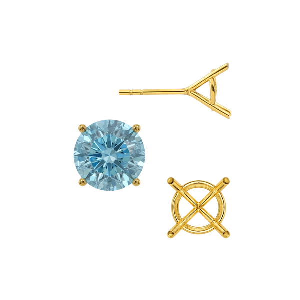 Round Four Prong Martini Basket Style Earrings with Push Post
