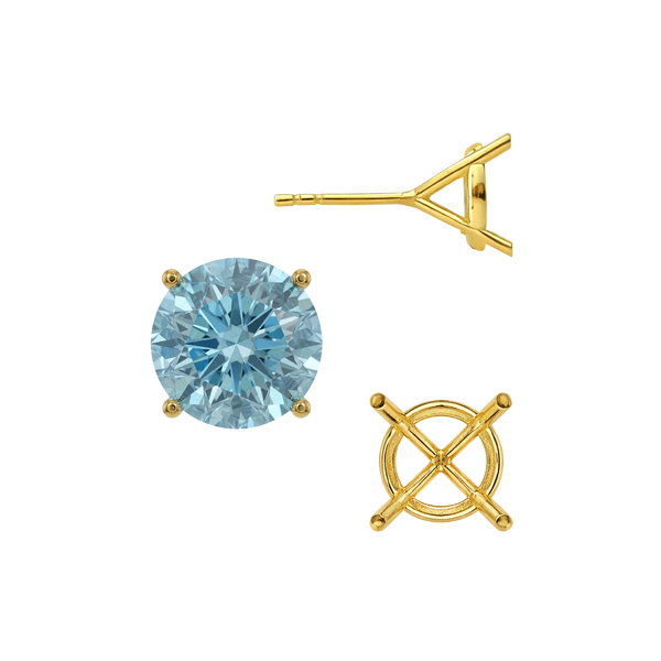 Round Four Prong Martini Basket Style Earrings with Push Post